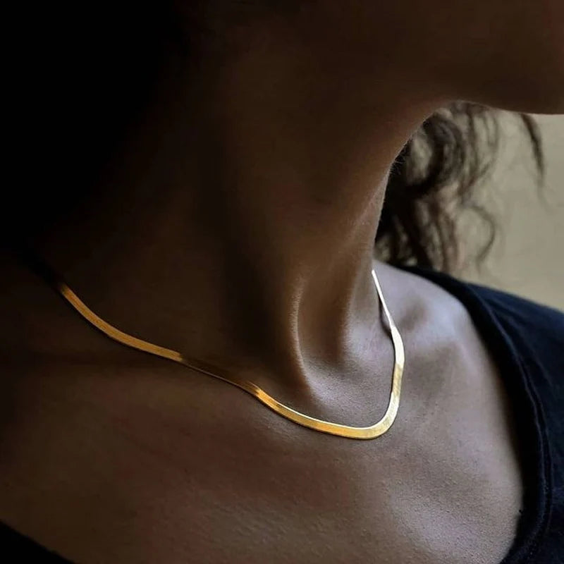 Hot Fashion Unisex Snake Chain Women Necklace Choker Stainless Steel Herringbone Gold Color Chain Necklace For Women Jewelry